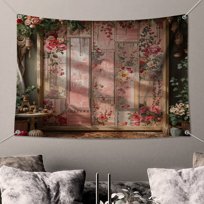 Tapisserie murale florale - décoration murale fleurs, H 104 po x 88 avec 4 œillets