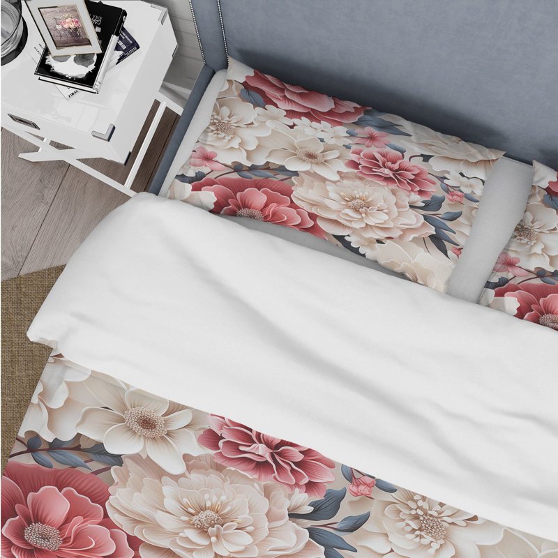 Ensemble de housse de couette rose et blanc à dentelle romantique Whispers Flowers IV
