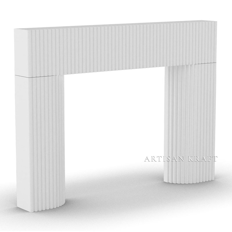 Reeded Cast Stone Fireplace Surround with Bullnose Hearth, 8" D x 81" W x 56" H, Natural
