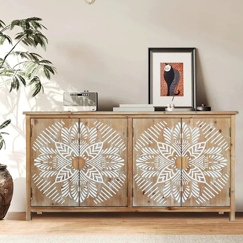 Garde-manger 60 po en bois d'aspect rétro pour salle à manger avec rangement flexible inspiré des plats de cuisson