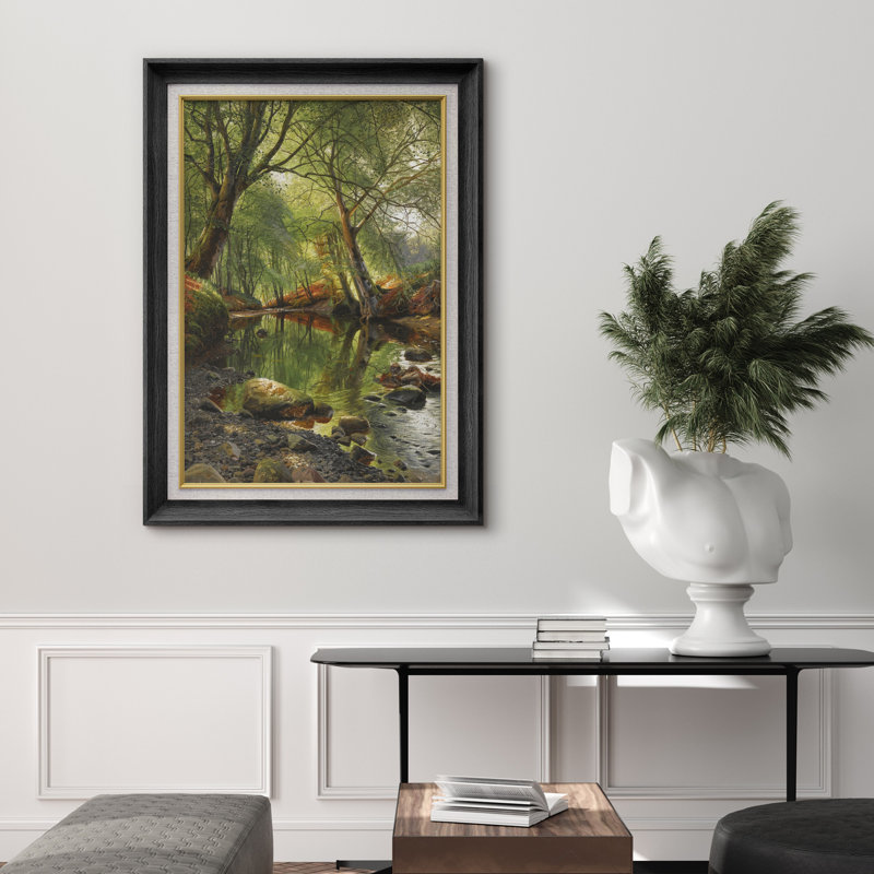Emerald Woodland Stream avec roches, H 36 po x l 26 po x P 1,5 po, Cadre noir de qualité supérieure