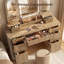 Meuble-lavabo cannelé l 53 po à 9 tiroirs avec miroir arqué à 3 lumières DEL, coiffeuse cannelée moderne à 3 côtés-1492433949