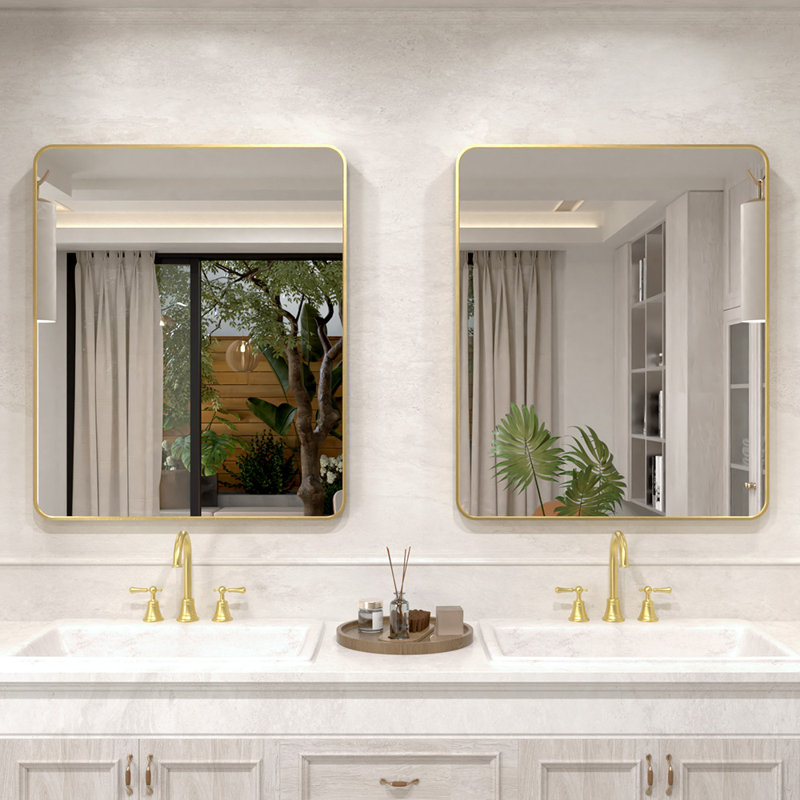 Vista 30 in. W x 36 in. H Rectangular Framed Wall Bathroom Vanity Mirror in Brushed Gold, 36" x 30", Brushed Gold