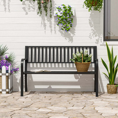 Sacalinu 50" Outdoor Garden Bench, Patio Bench with Slatted Seat, Metal Porch Bench for Backyard, Poolside by 17 Stories