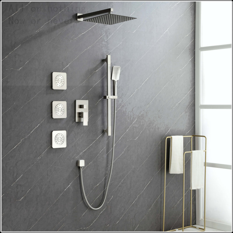 Multi-Function Wall Mounted Shower System with Body Sprays, Brushed Nickel, Brushed Nickel