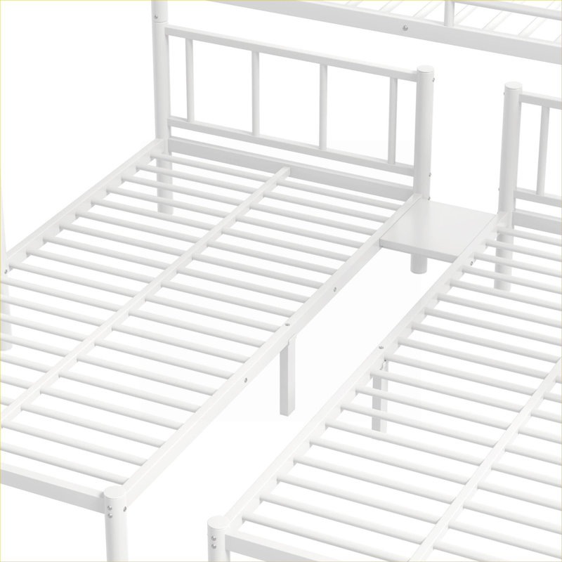 3-Sleeper Convertible Detachable Triple Bunk Platform Bed, White-Toned Metal and MDF Construction for Shared Bedrooms, White