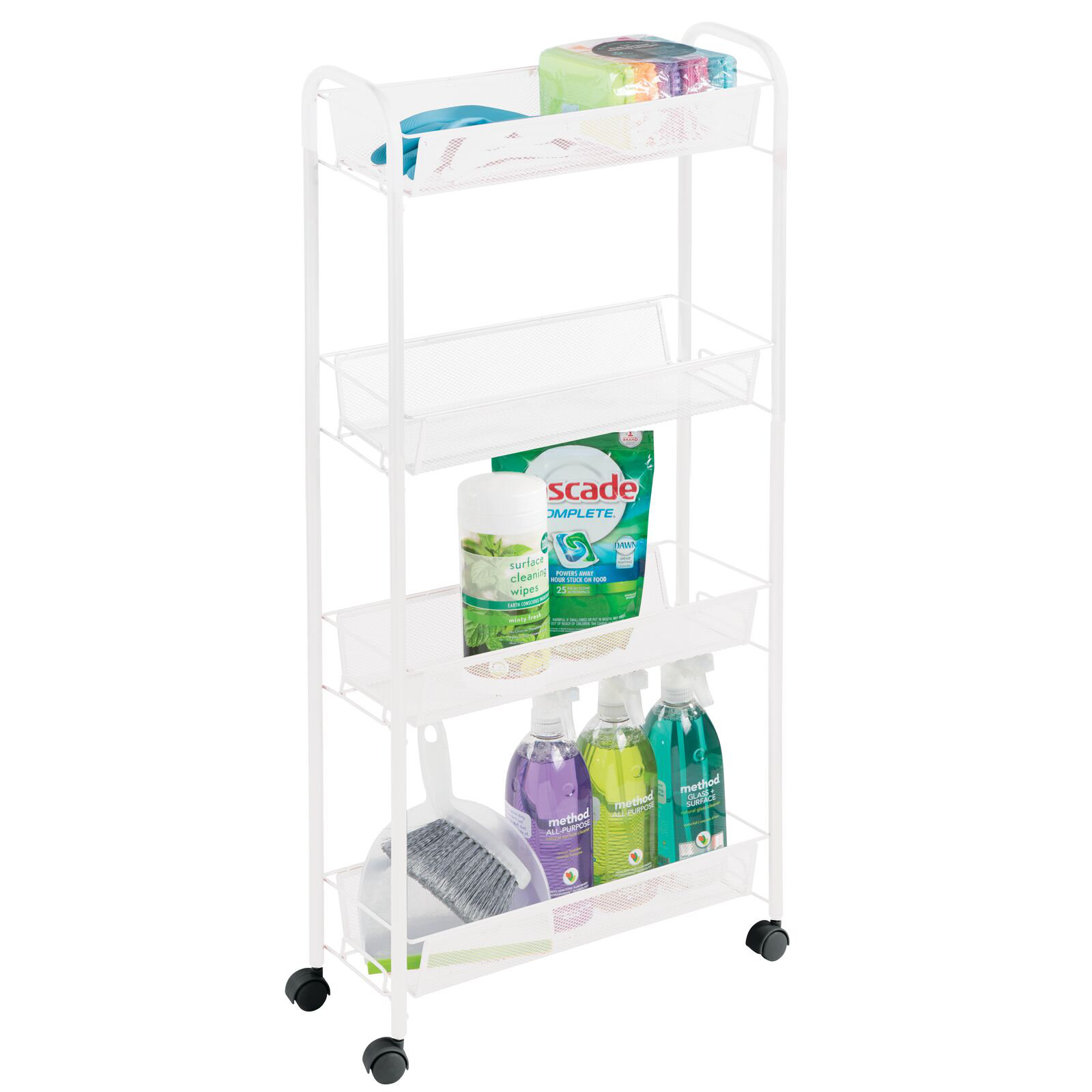Mdesign Portable Metal Rolling Laundry Cart 4 Narrow Shelves White