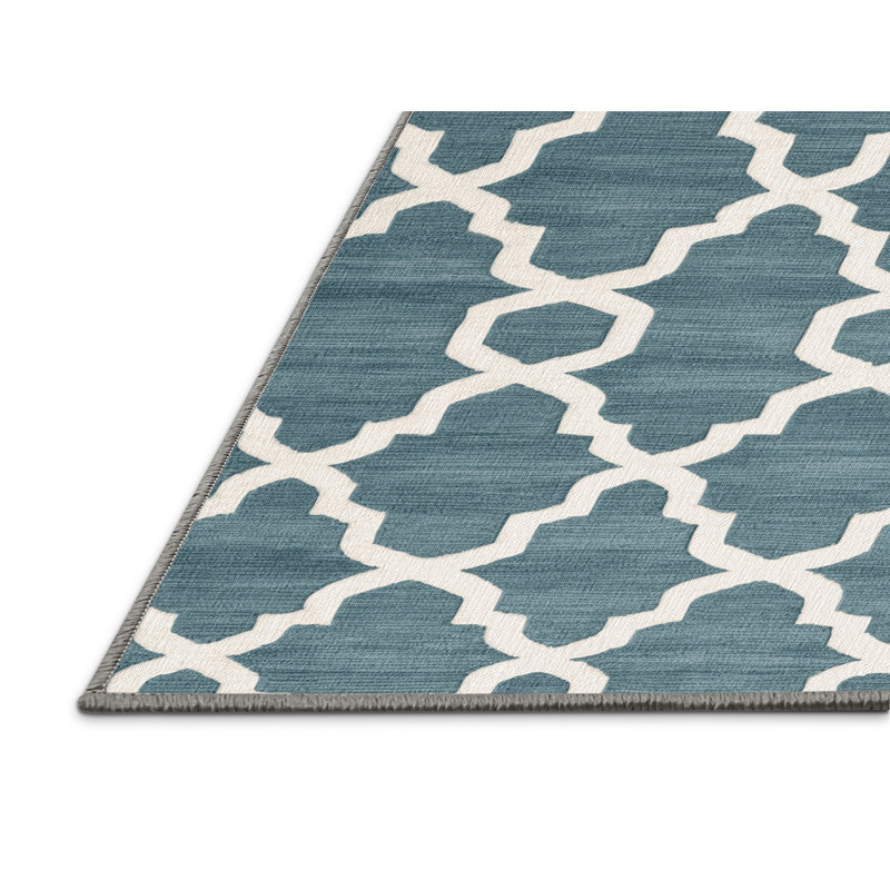 Machine Washable Trellis Green Area Rug, Square 3'