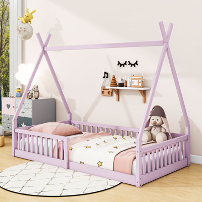 Twin Wooden House-Shaped Bed With Slats