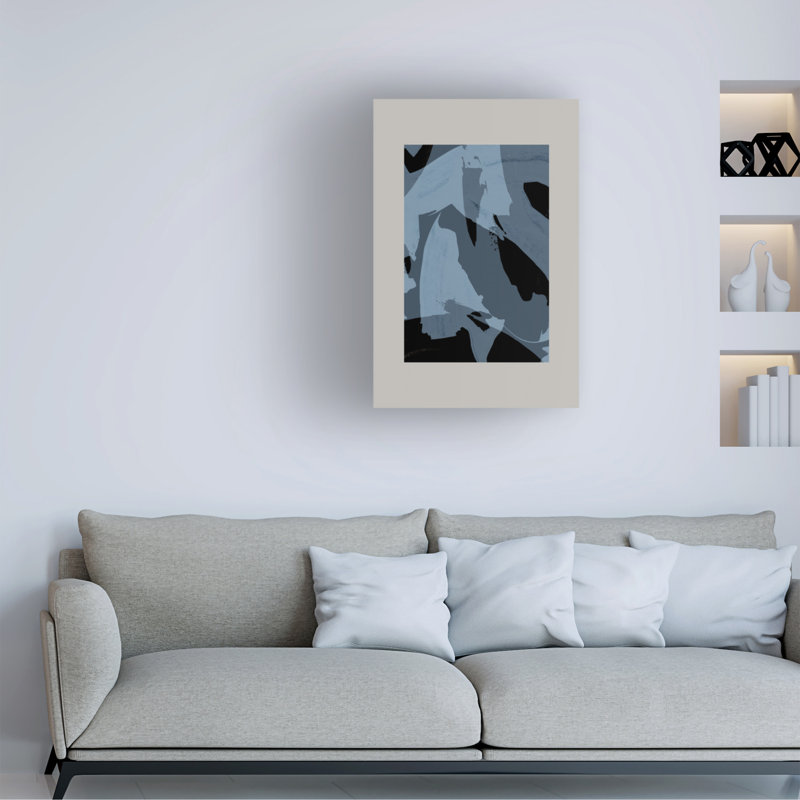 Art sur toile jais, coups de pinceau abstraits, années 60, H 32 po x l 22 po