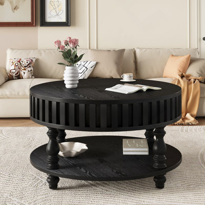 Table cannelée moderne avec rangement, table centrale de finition avec couvercle rabattable, pieds solides et robustes pour le salon Mid-Century