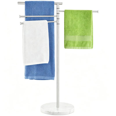 Freestanding Towel Rack, Tall Standing Towel Racks for Bathroom, with Weighted Base, Modern Floor Towel Drying Holder Stand with 4 Swivel Arms, Stainless Steel, (Nickel)