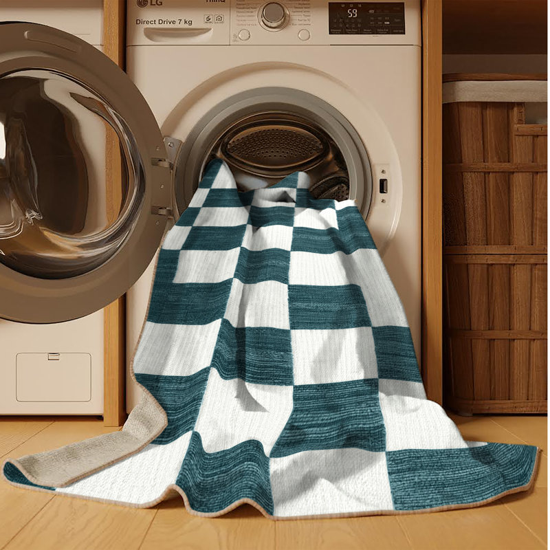 Machine Washable Checkered Beige Area Rug, Square 6'
