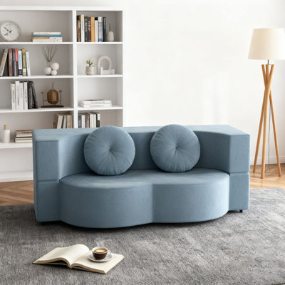 Floor Sofa with 2 Pillows,Convertible Plush Corduroy Foam-Filled Sleeper Sofa Bed,14.2" Full Size Folding Mattress for Living Room,Guest Bed,no assembly required