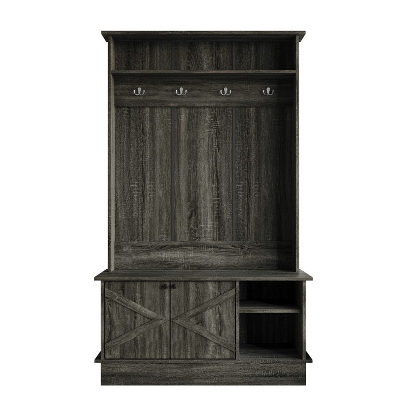 Hall Tree with Storage Cabinet, Dark Gray