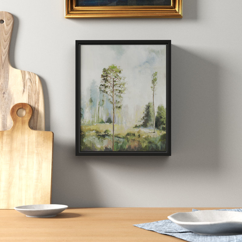 Teton Tall Green Trees I by Teton Pearce - Floater Frame Print on Canvas, 37.5" H x 25.5" W, Gold