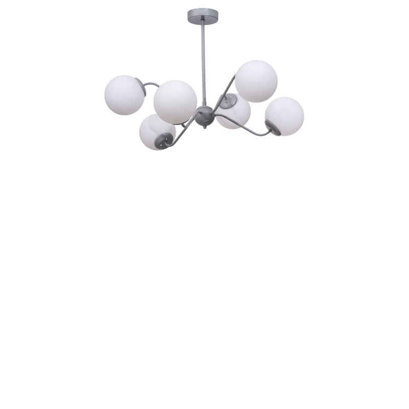 Lustre réglable élégant, structure en métal et capuchon en verre, 15 x 15 cm (5,9 x 5,9 po) | Hauteur totale: 15,7 à 23,6 po | 6 x douilles E27, 40 W maximum | Design élégant blanc et gris, parfait pour la salle à manger et les espaces de vie