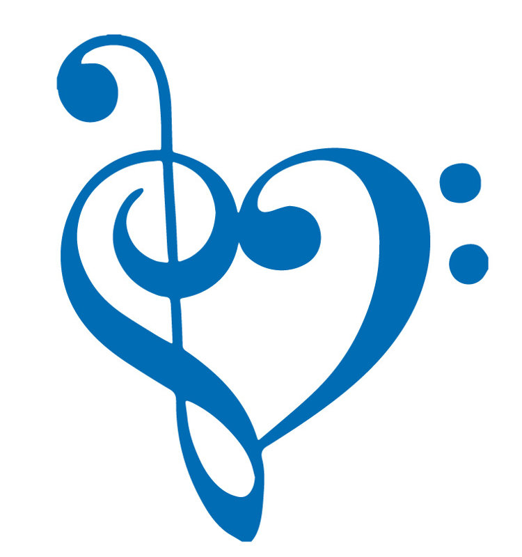 Décalcomanie murale coeur musical, H 24 po x l 20 po x P 0,01 po, Bleu azur