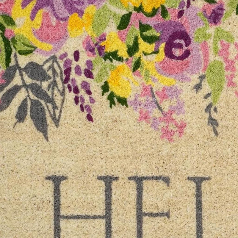 Paillasson 30 po x 48 po à motif floral brun et mauve Hello Coir
