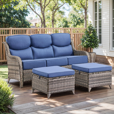 Meriline Wicker 3 - Person Modular Patio Sofa Seating Group With 6" Thick Cushions