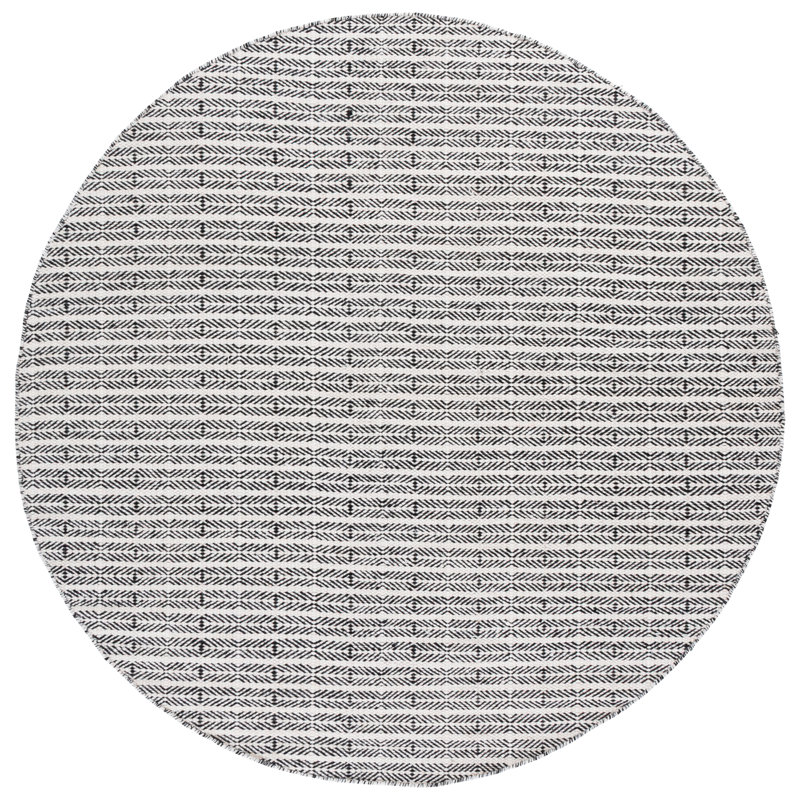 Abbie-Louise Hand Tufted Wool/Cotton Striped Rug in Black/Ivory, Square 7'