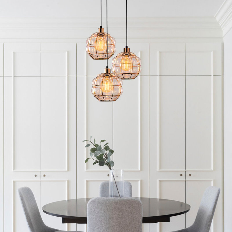 Lustre élégant en cuivre, hauteur réglable 44,1 po x 3,9 po | Corps en métal avec capuchon en verre, 3 x douilles E27 (40 W maximum) | Design scandinave glamour, parfait pour le salon et la salle à manger, décoration intérieure moderne