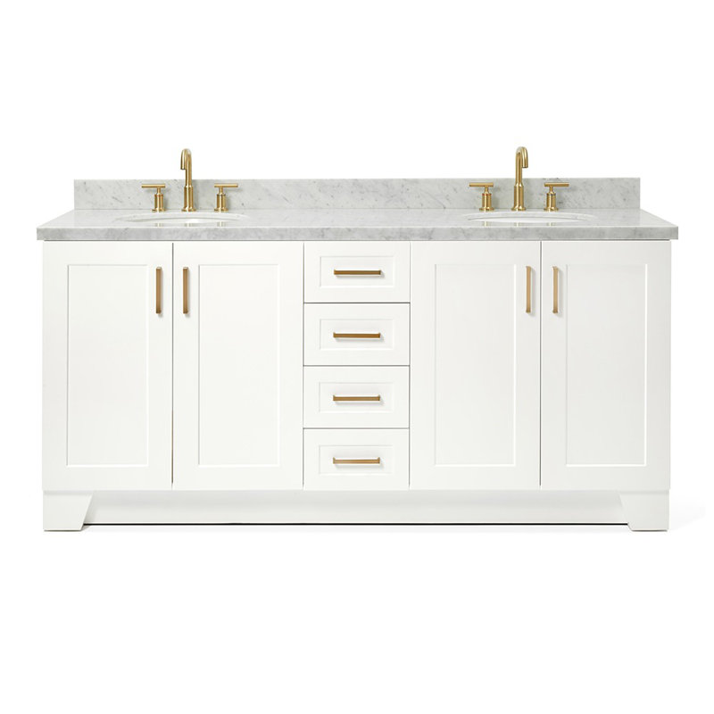 73 IN.  Single Bathroom Vanity, White, Oval, Carrara Quartz