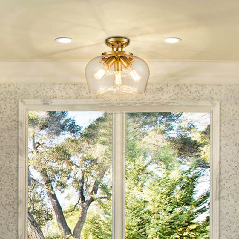 Plafonnier semi-encastré 3 lumières Bozzuto, Laiton