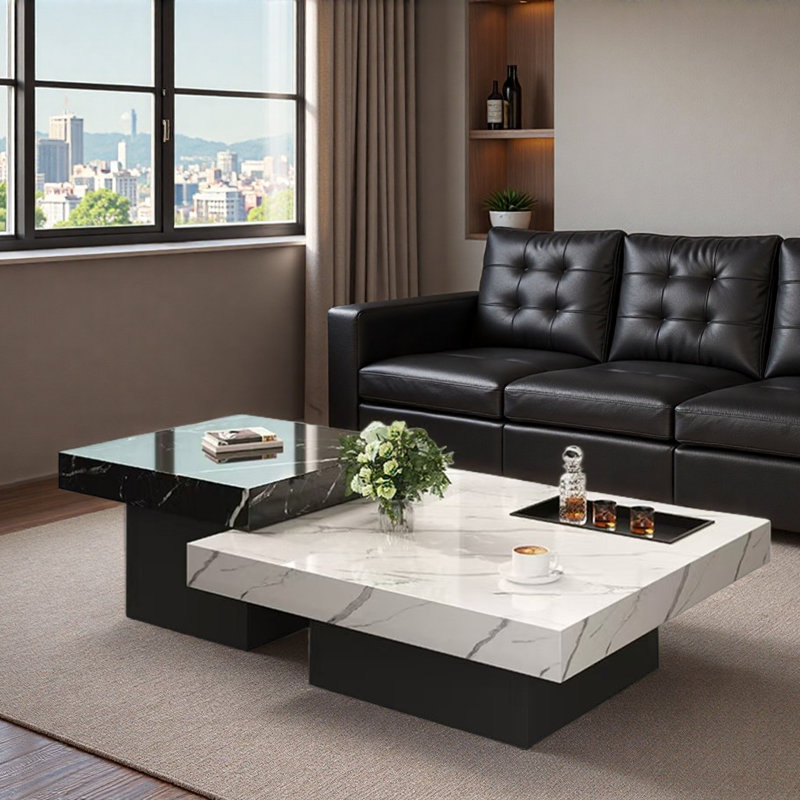 Ensemble de tables basses Luxury Rockboard, Noir / blanc, H 13,8 po x L 31,5 po x l 31,5 po