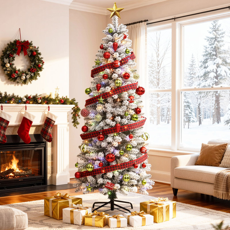 Arbre de Noël enneigé 7,5 pi, 6 pi