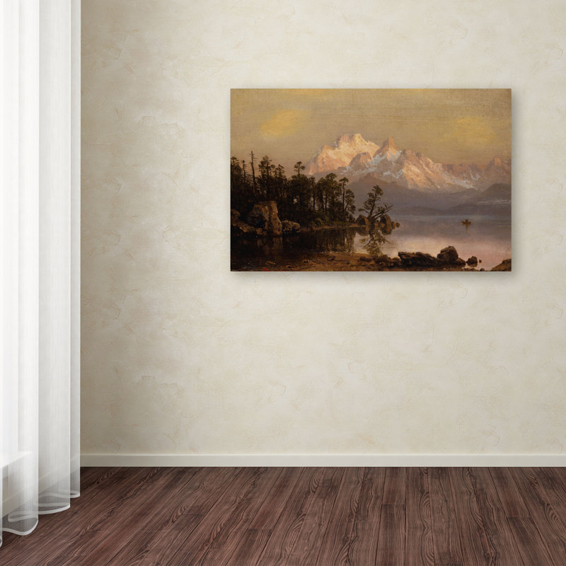 « mountain canoëing » par albert bierstadt,, reproduction d’art sur toile tendue encadrée, H 12 po x l 19 po x P 2 po