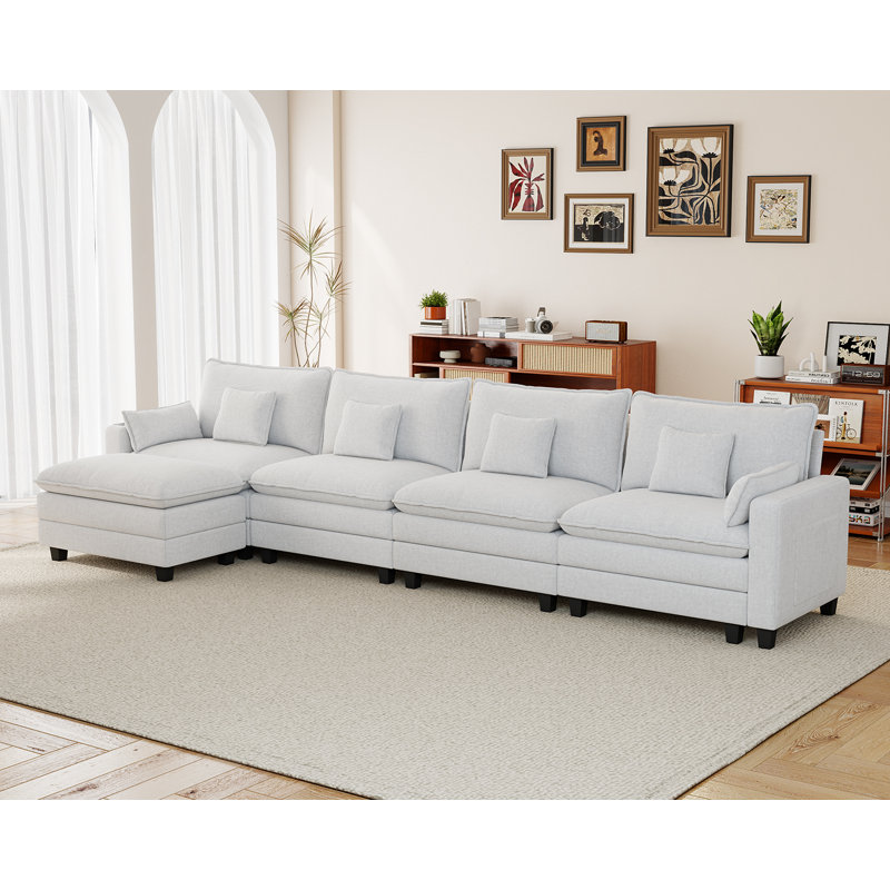 Canapé modulaire modulaire avec repose-pieds / module de chargement intelligent / coussin décoratif, Chenille blanche