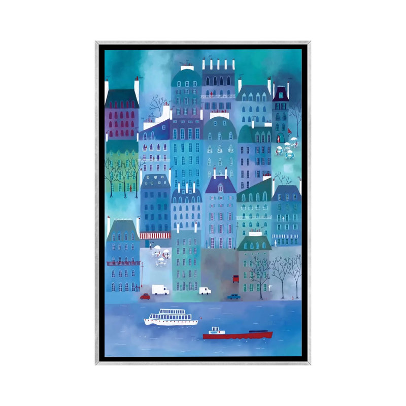 Paris blues par Nic squirrell-impression, Toile avec cadre argenté, H 60 po x l 40po x P 1,5 po, Pas de tapis