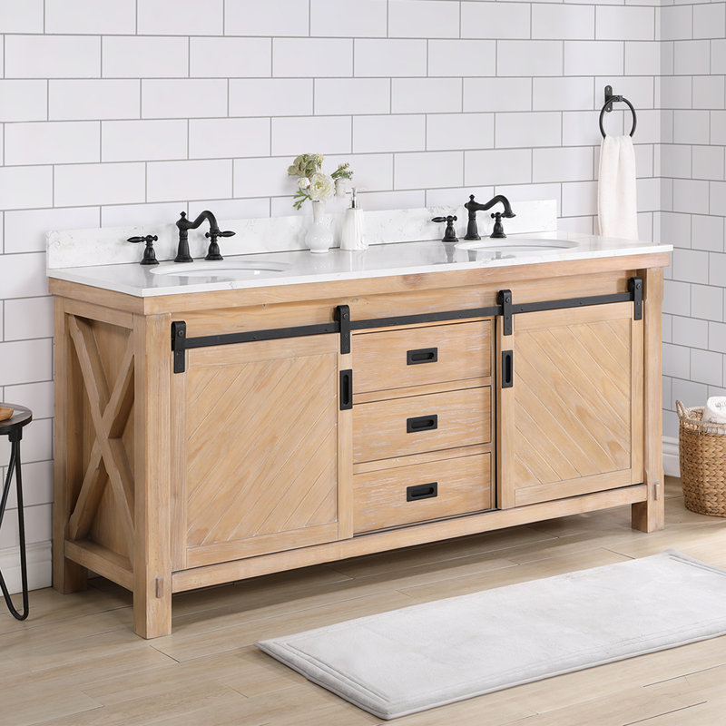 Ensemble de meuble-lavabo double 72 po Misner, Pin patiné