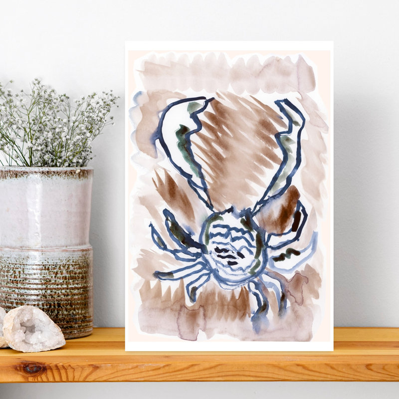 Impression d'art mural bleu crabe aquarelle abstraite minimaliste moderne, H 18 po x l 12 po