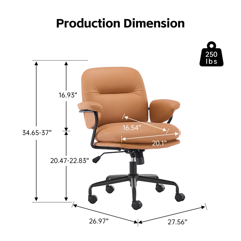 Hickson Swivel Tilting Faux leather Upholstered office chair with Lumbar Support, Camel
