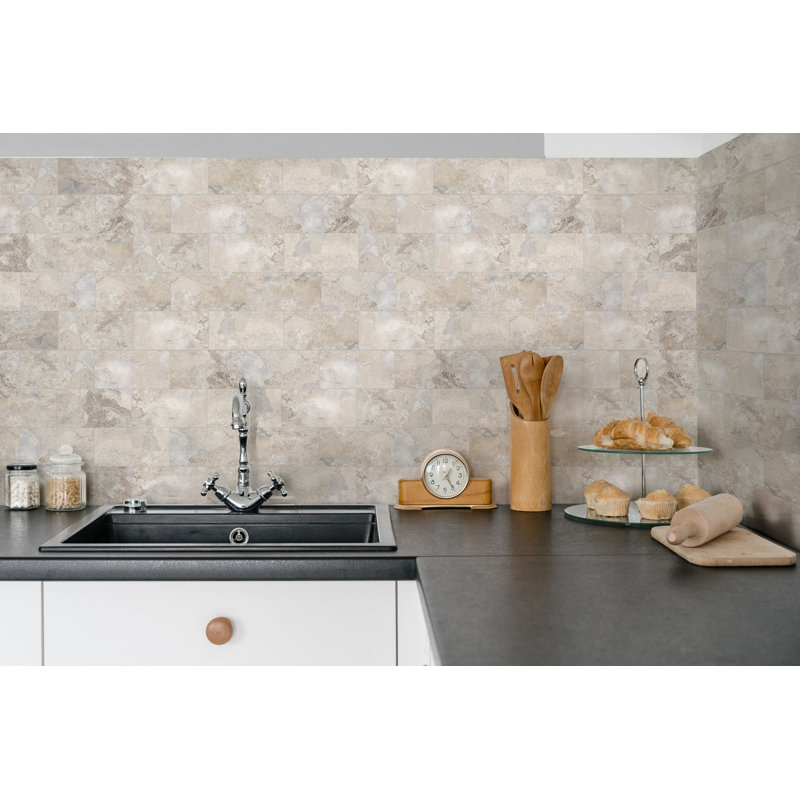 3'' W x 6'' L 3D PVC Composite Peel and Stick Backsplash Tile, Beige Stone Texture