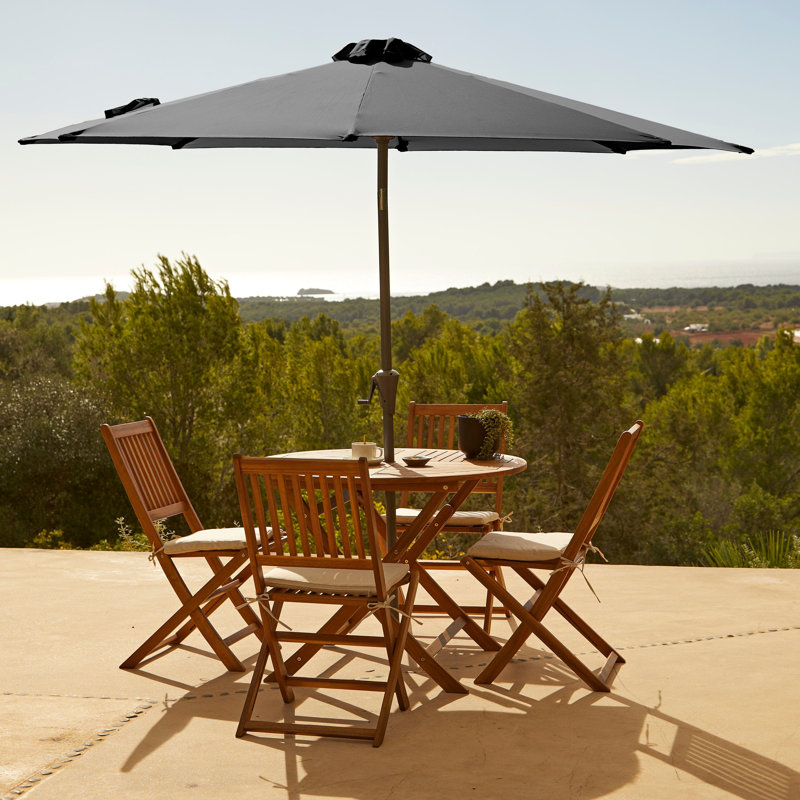 Nayoun 4 - Person Wood Patio Dining Set with Round Table, Grey, Yes