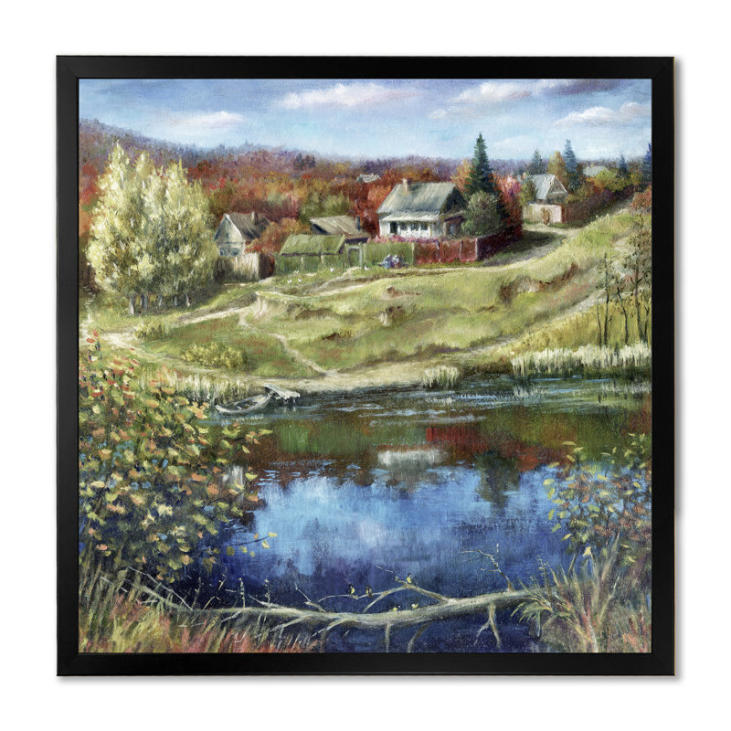 Paysage champêtre dans un paysage d'automne, reproduction d'art sur toile, H 16 po x l 16 po x P 1 po, Cadre noir