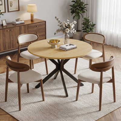 Modern Extendable Round Dining Table Set, 43"-59" Convertible Oval Dining Table and 4 Upholstered Dining Chairs for 4-6 People