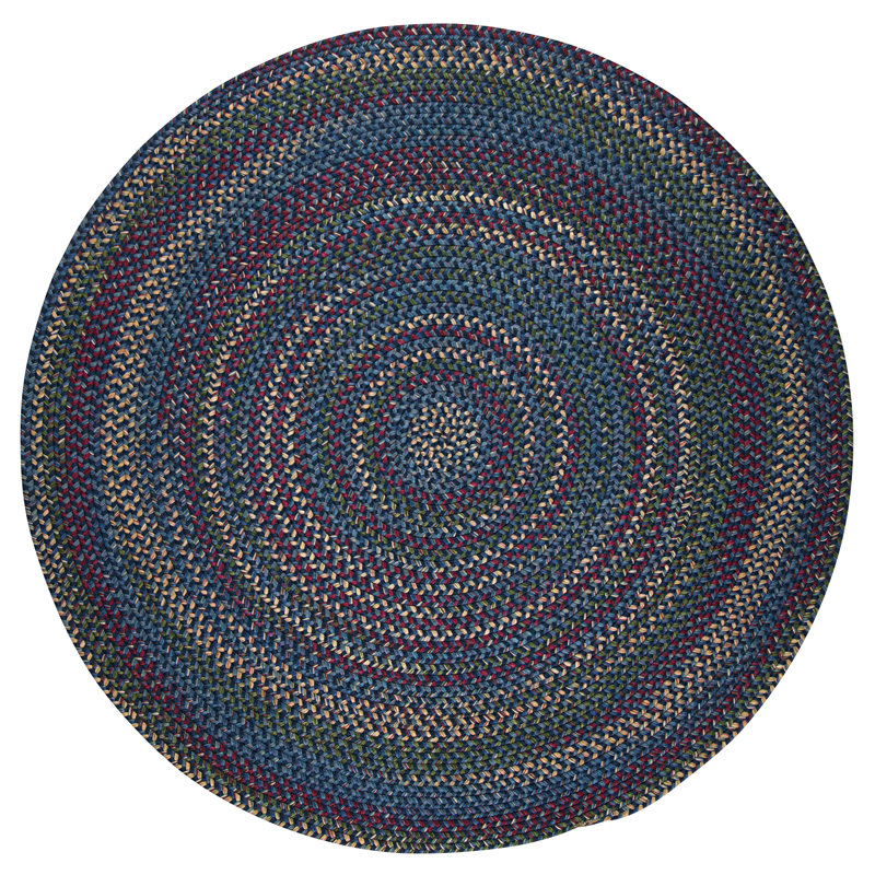 Bleu marine/beige à motif géométrique Dollman Tapis décoratif, Rond 13 pi