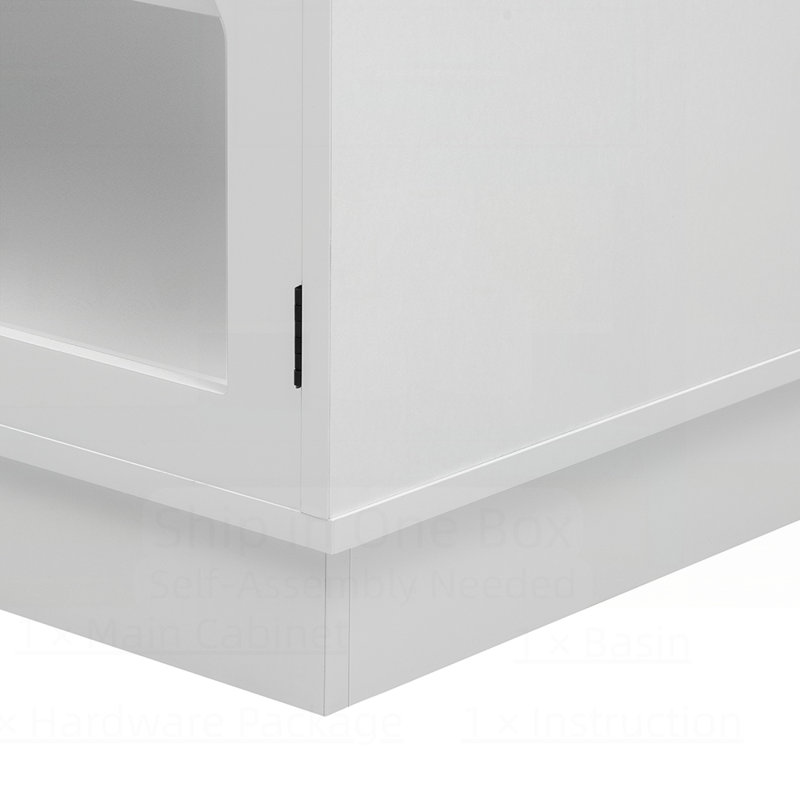 Meuble télé avec portes en verre arquées, 3 tiroirs, 2 armoires avec tablettes réglables Marquala, Blanc