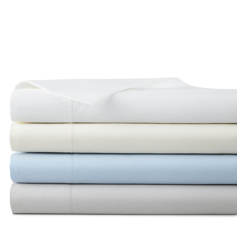 Ensemble de draps en percale de coton 250 fils, Bleu Nantuket, Ensemble de draps pour lit double + drap-housse et
