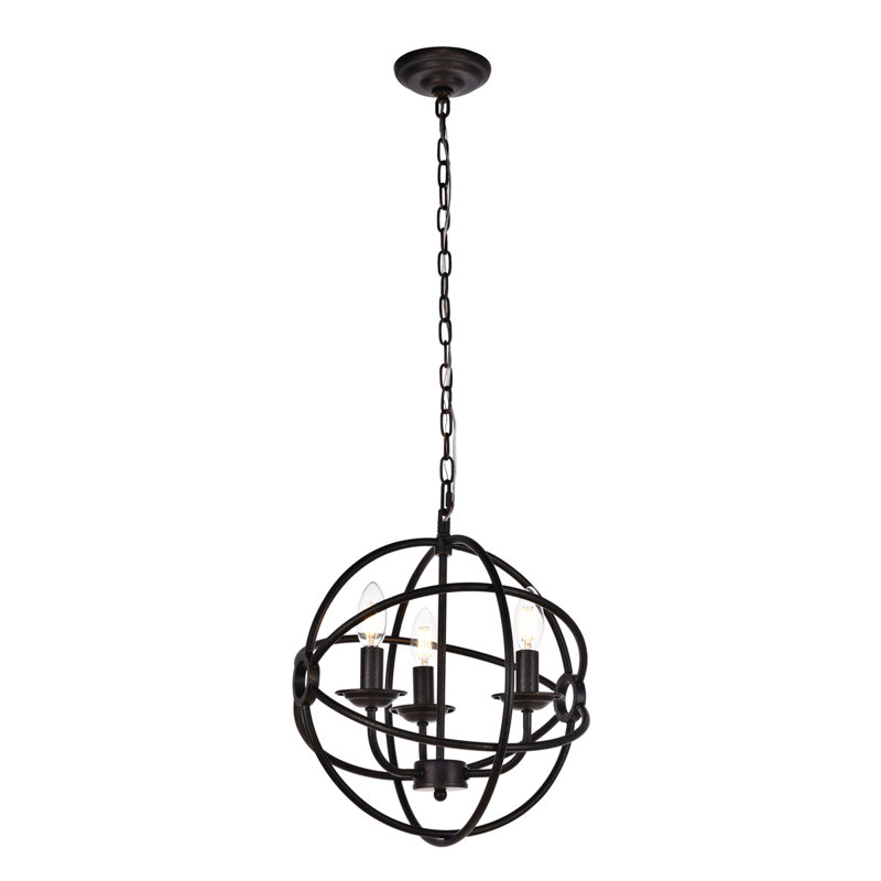 Luminaire suspendu simple Kwiete, Brun foncé, H 15 po x l 14 po x P 14 po, 3 lumières