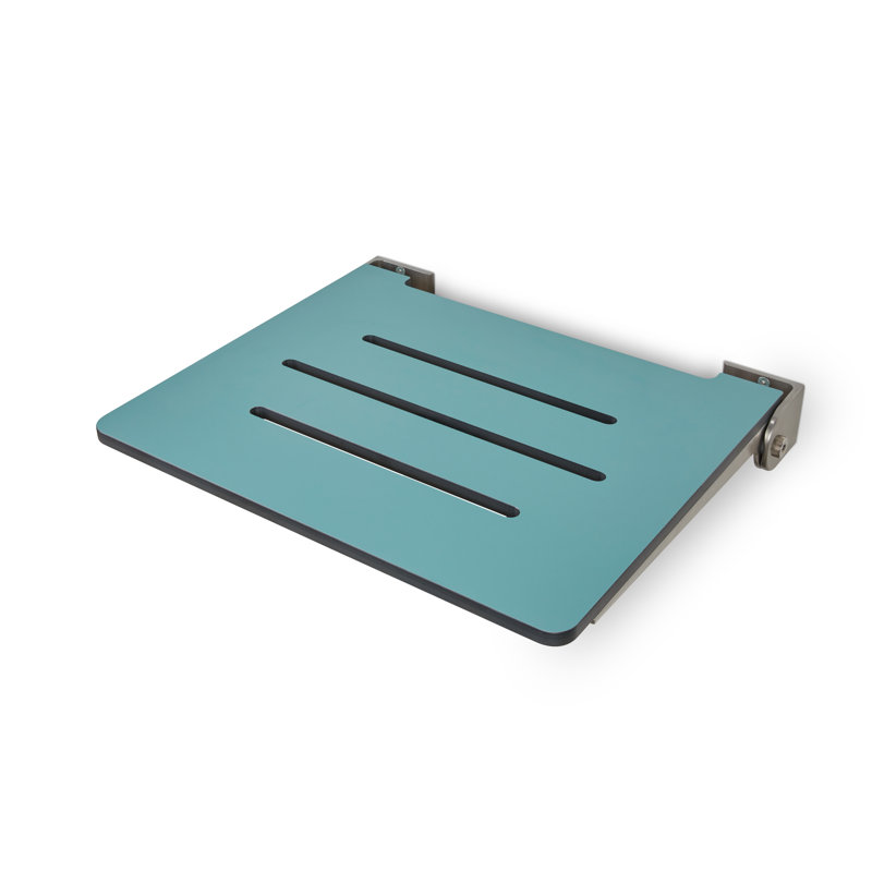 Banc de douche mural pliable 18 pouces Silhouette SlimLine, Sea Collection, siège bleu sarcelle avec cadre argenté