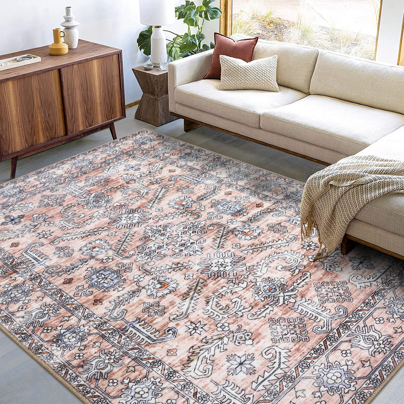 Washable Area Rug Tribal Anti-Slip Backing Rugs for Living Room Foldable Printed Floor Cover Indoor Soft Accent Rug Retro Non-Shedding Carpet for Bedroom