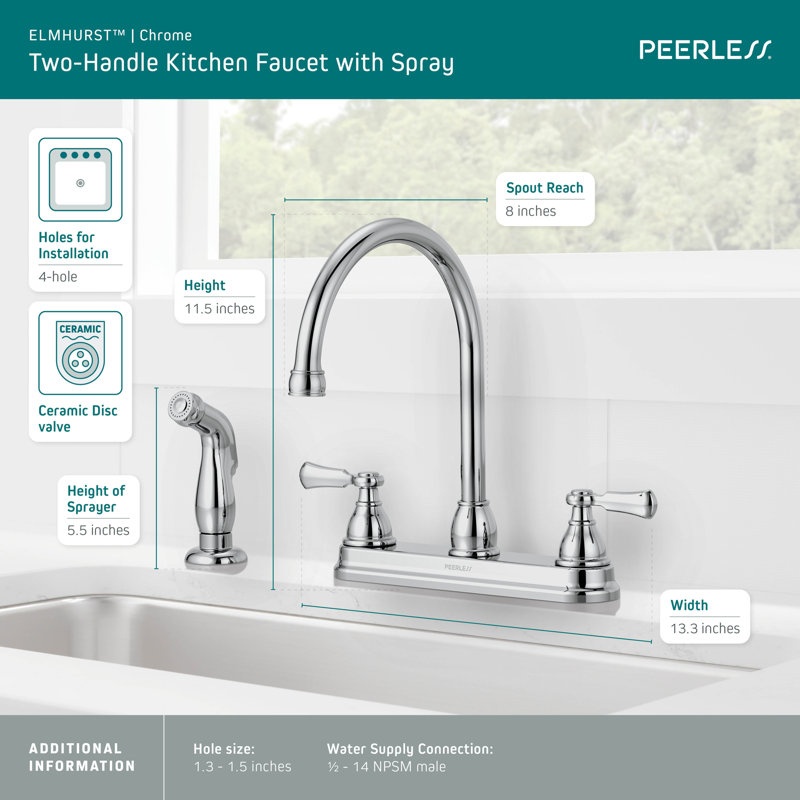 Peerless Elmhurst Kitchen Faucet with Side Spray, Chrome