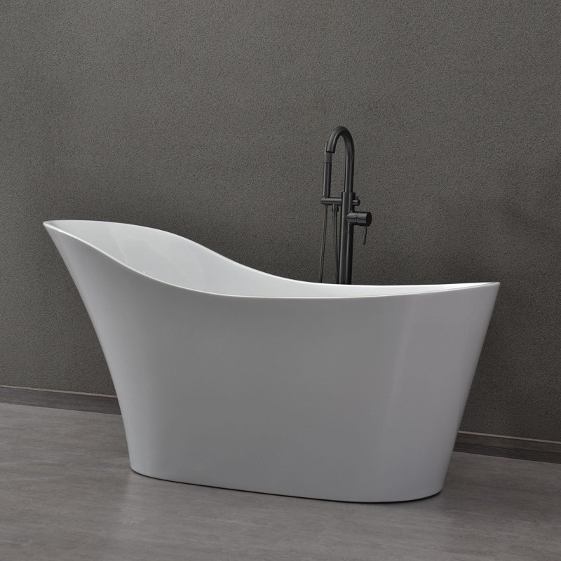 59" x 28" Freestanding Soaking Acrylic Bathtub with Reversible Drain, White/Matte Black