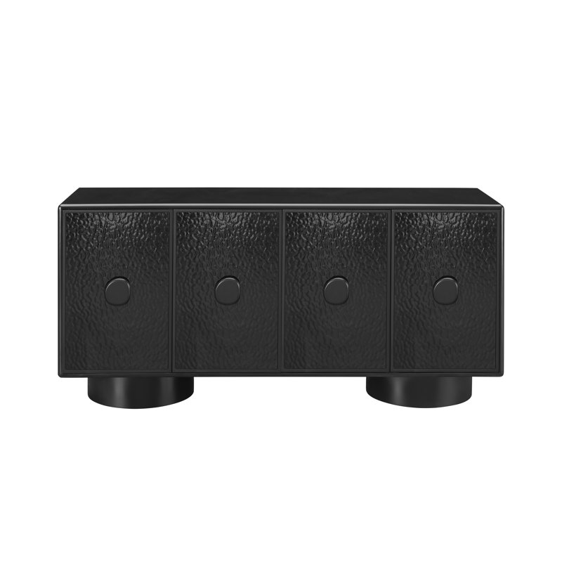 Hi-Gloss Black Four Door Credenza with Barrell Shaped Legs
