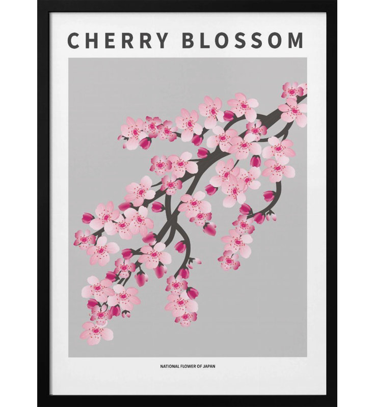 «Cherry blossom», art mural texturé encadré, Noir, H 24 po x l 18 po